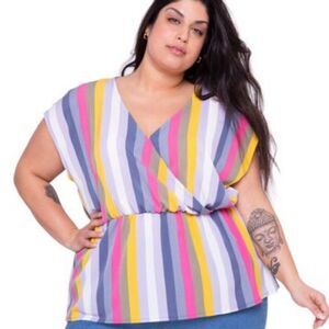 NWOT Weinfluence Cross Front Stripe Sleeveless Blouse Top Plus Size 4X‌‌‌‌